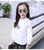 2019 New Full Sleeve White Girls Shirts for School O-neck Girl Blouses Solid Tops Teenager Kids Children Clothing Clothes Bs078