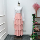 Elegant Women's Skirt Modest Muslim Bottoms Longer length Skirt ruffle cake style Ankle-Length Party Islamic Clothing