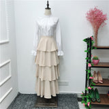Elegant Women's Skirt Modest Muslim Bottoms Longer length Skirt ruffle cake style Ankle-Length Party Islamic Clothing