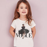 VOGUE Princess Print Girls Tshirt Harajuku Kawaii Fashion Girl Top Cartoon Casual Girl T Shirts Children Round Neck Short Sleeve