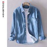 New 2019 men casual Denim shirt 100%cotton solid long sleeve tops man High quality blue shirt chemise homme plus size 4XL 18021