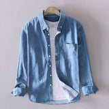 New 2019 men casual Denim shirt 100%cotton solid long sleeve tops man High quality blue shirt chemise homme plus size 4XL 18021