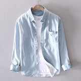 New 2019 men casual Denim shirt 100%cotton solid long sleeve tops man High quality blue shirt chemise homme plus size 4XL 18021