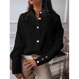 Women Clothing Plus Size S-3XL Solid Stand Collar Buttons Long Sleeve Blouse Shirt Office Lady Casual Elegant Blusa Tops SJ5350M