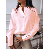 Women Clothing Plus Size S-3XL Solid Stand Collar Buttons Long Sleeve Blouse Shirt Office Lady Casual Elegant Blusa Tops SJ5350M