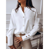 Women Clothing Plus Size S-3XL Solid Stand Collar Buttons Long Sleeve Blouse Shirt Office Lady Casual Elegant Blusa Tops SJ5350M