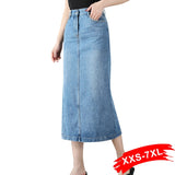 Plus Size Side Split Elastic High Waist Straight Denim Skirts 6Xl 7Xl Spring Summer Office Lady Mid-Calf Length Skirt Mom Jeans