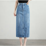 Plus Size Side Split Elastic High Waist Straight Denim Skirts 6Xl 7Xl Spring Summer Office Lady Mid-Calf Length Skirt Mom Jeans