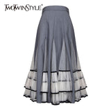 TWOTWINSTYLE Casual Hit Color Patchwork Mesh Women's Skirts High Waist Ruffle Pleated Female Skirt 2020 Autumn Fashion New