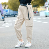 Pants for Kids Girls Cargo Pants Pure Color Cool Trousers Pocket Loose Sport Pant High Waist Elastic Baby Girl Teen 5-14 Years Children Cotton Casual Running Pants Clothing