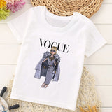 VOGUE Princess Print Girls Tshirt Harajuku Kawaii Fashion Girl Top Cartoon Casual Girl T Shirts Children Round Neck Short Sleeve