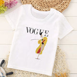 VOGUE Princess Print Girls Tshirt Harajuku Kawaii Fashion Girl Top Cartoon Casual Girl T Shirts Children Round Neck Short Sleeve