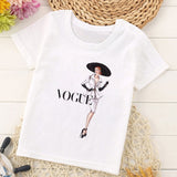VOGUE Princess Print Girls Tshirt Harajuku Kawaii Fashion Girl Top Cartoon Casual Girl T Shirts Children Round Neck Short Sleeve
