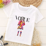 VOGUE Princess Print Girls Tshirt Harajuku Kawaii Fashion Girl Top Cartoon Casual Girl T Shirts Children Round Neck Short Sleeve