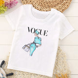 VOGUE Princess Print Girls Tshirt Harajuku Kawaii Fashion Girl Top Cartoon Casual Girl T Shirts Children Round Neck Short Sleeve