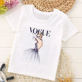 VOGUE Princess Print Girls Tshirt Harajuku Kawaii Fashion Girl Top Cartoon Casual Girl T Shirts Children Round Neck Short Sleeve