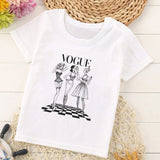 VOGUE Princess Print Girls Tshirt Harajuku Kawaii Fashion Girl Top Cartoon Casual Girl T Shirts Children Round Neck Short Sleeve