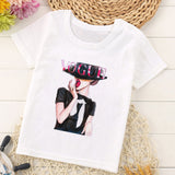 VOGUE Princess Print Girls Tshirt Harajuku Kawaii Fashion Girl Top Cartoon Casual Girl T Shirts Children Round Neck Short Sleeve