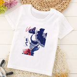 VOGUE Princess Print Girls Tshirt Harajuku Kawaii Fashion Girl Top Cartoon Casual Girl T Shirts Children Round Neck Short Sleeve