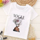 VOGUE Princess Print Girls Tshirt Harajuku Kawaii Fashion Girl Top Cartoon Casual Girl T Shirts Children Round Neck Short Sleeve