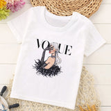 VOGUE Princess Print Girls Tshirt Harajuku Kawaii Fashion Girl Top Cartoon Casual Girl T Shirts Children Round Neck Short Sleeve