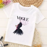 VOGUE Princess Print Girls Tshirt Harajuku Kawaii Fashion Girl Top Cartoon Casual Girl T Shirts Children Round Neck Short Sleeve