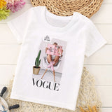 VOGUE Princess Print Girls Tshirt Harajuku Kawaii Fashion Girl Top Cartoon Casual Girl T Shirts Children Round Neck Short Sleeve