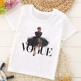 VOGUE Princess Print Girls Tshirt Harajuku Kawaii Fashion Girl Top Cartoon Casual Girl T Shirts Children Round Neck Short Sleeve