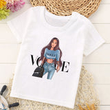 VOGUE Princess Print Girls Tshirt Harajuku Kawaii Fashion Girl Top Cartoon Casual Girl T Shirts Children Round Neck Short Sleeve