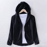 Men Spring And Autumn Fashion Brand Japan Style Striped Cotton Linen Hooded Shirt Male Casual Long Sleeve White Shirt Cloth