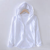 Men Spring And Autumn Fashion Brand Japan Style Striped Cotton Linen Hooded Shirt Male Casual Long Sleeve White Shirt Cloth