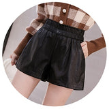 shintimes Elastic High Waist Wide Leg Biker Shorts Autumn PU Leather Shorts Women Plus Size Femme Casual Ladies Shorts Black