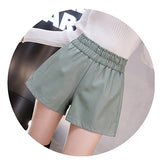 shintimes Elastic High Waist Wide Leg Biker Shorts Autumn PU Leather Shorts Women Plus Size Femme Casual Ladies Shorts Black