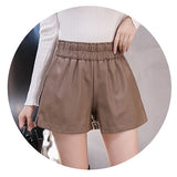 shintimes Elastic High Waist Wide Leg Biker Shorts Autumn PU Leather Shorts Women Plus Size Femme Casual Ladies Shorts Black