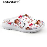 INSTANTARTS Women Beach Home Slippers Fashion Nurse Shoes Medical Doctor Sandals Female Summer Mesh Flats Sandalias Mujer Girl