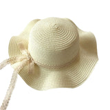 Girls Summer Cap Black Ribbon Decorate Wavy Straw Hat For Girls Children Panama Hat Kids Sun Cap Baby Beach Hats