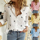 Large size loose cotton women's blouse 2020 spring and summer blouses casual lapel long sleeve bird print office women shirts