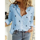 Large size loose cotton women's blouse 2020 spring and summer blouses casual lapel long sleeve bird print office women shirts
