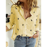 Large size loose cotton women's blouse 2020 spring and summer blouses casual lapel long sleeve bird print office women shirts