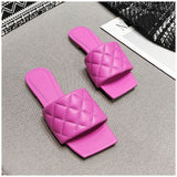 SUOJIALUN 2020 Square Toe Slippers Flat Heel Women Embroidery Diamond Slides Shoes Summer Outdoor Beach Sandal Slipper Flip Flop