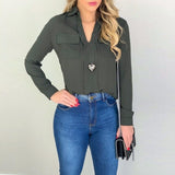 Summer White Chiffon Blouse Women 2020 Long Sleeve V-neck Pockets Womens Tops And Blouses Blusas