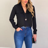 Summer White Chiffon Blouse Women 2020 Long Sleeve V-neck Pockets Womens Tops And Blouses Blusas