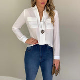 Summer White Chiffon Blouse Women 2020 Long Sleeve V-neck Pockets Womens Tops And Blouses Blusas