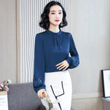 Korean Fashion Silk Women Blouses Elegant Women Satin Blouse Shirts Lady Lantern Sleeve Hollow Out Blouses Shirt Plus Size Tops