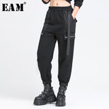 [EAM] High Elastic Waist Black Brief Long Zipper Harem Trousers New Loose Fit Pants Women Fashion Tide Spring Summer 2020 1U144