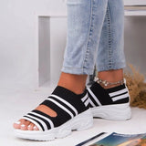 new women summer vulcanize shoes striped thick bottom sports fish mouth shoes casual slip on ladies plus size shoes sneakers
