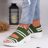 new women summer vulcanize shoes striped thick bottom sports fish mouth shoes casual slip on ladies plus size shoes sneakers