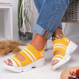 new women summer vulcanize shoes striped thick bottom sports fish mouth shoes casual slip on ladies plus size shoes sneakers