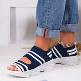 new women summer vulcanize shoes striped thick bottom sports fish mouth shoes casual slip on ladies plus size shoes sneakers