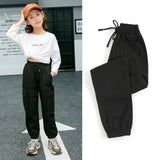 Pants for Kids Girls Cargo Pants Pure Color Trousers Pocket Loose Sport Pants High Waist Elastic Children Casual Running Pants